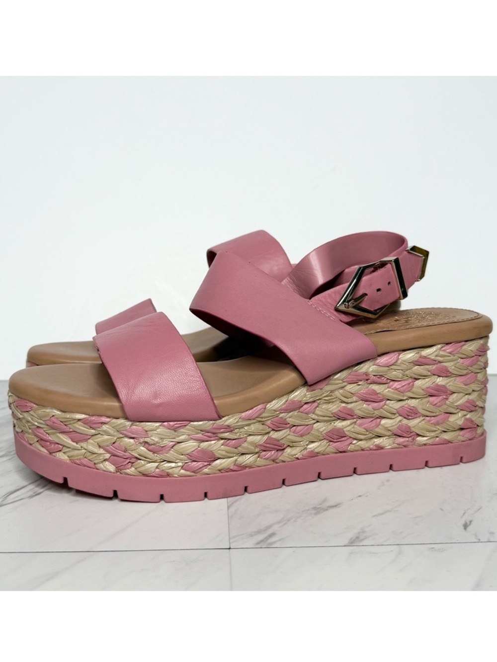 Vince Camuto Miapelle Pink Leather Platform Wedge Sandal 9M